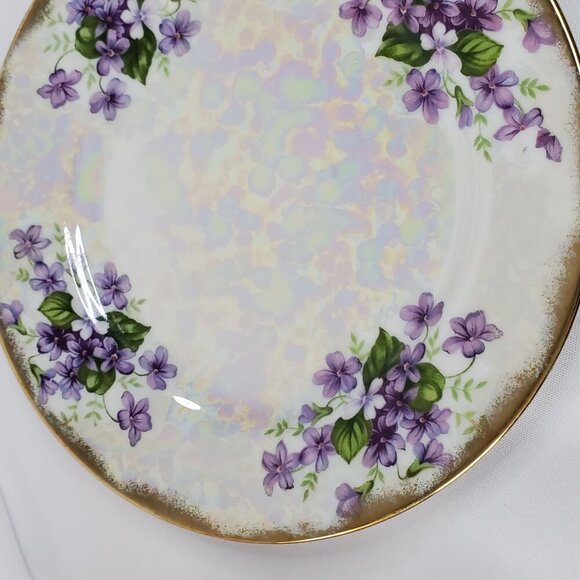 Ucagco Japan February Violet Flower Lusterware Plate 7.5" Porcelain Gold Rim - Picture 7 of 10